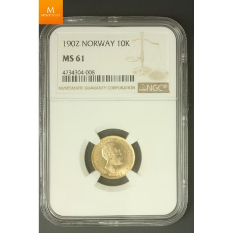 10 kroner 1902 kvalitet 0/01 , NGC MS61 , vakker