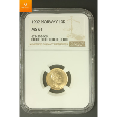 10 kroner 1902 kvalitet 0/01 , NGC MS61 , vakker