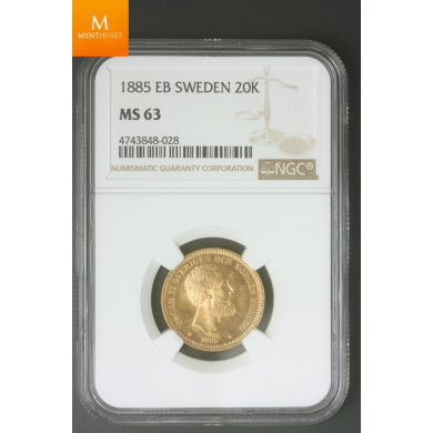 Sweden 20 kronor 1885 kvalitet 0/01, NGC MS63