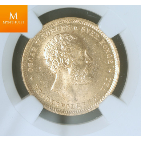 Norway 20 kroner 1877 kvalitet 0/01, MS63