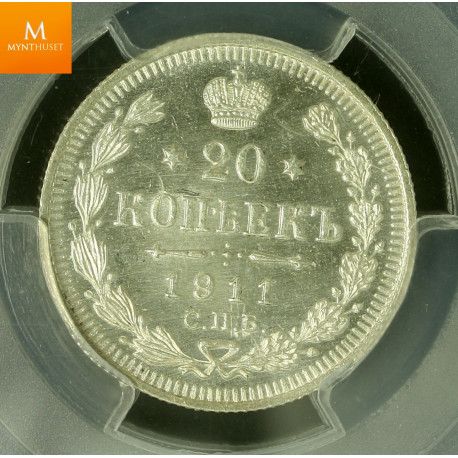 Russia 20 Kopek 1911 Kvalitet 0 , PCGS MS66+