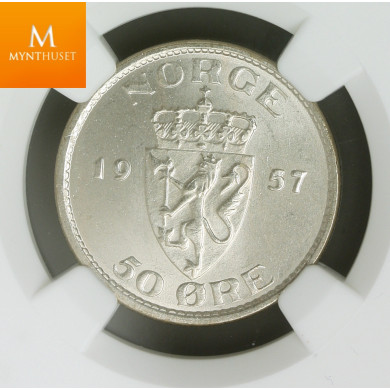 50 øre 1957 kvalitet 0 , NGC MS66
