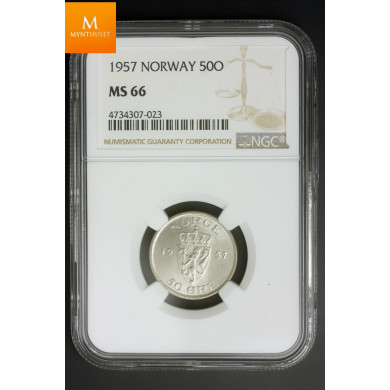 50 øre 1957 kvalitet 0 , NGC MS66