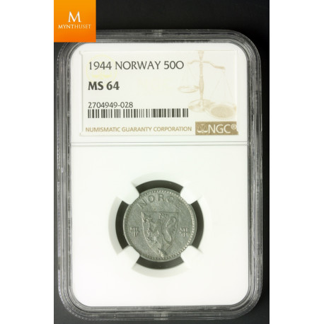 Norway 50 øre 1944 Z NGC MS64, kvalitet 0
