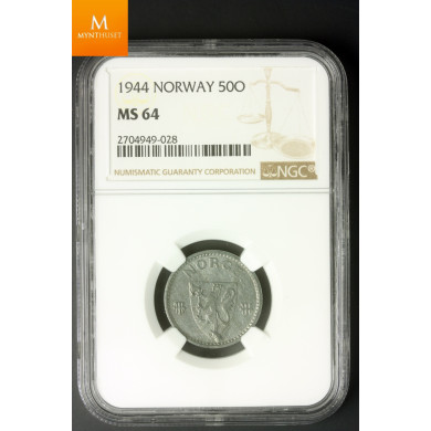 Norway 50 øre 1944 Z NGC MS64, kvalitet 0