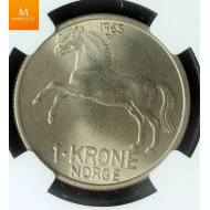 Norway 1 krone 1965 kvalitet 0 , NGC MS65