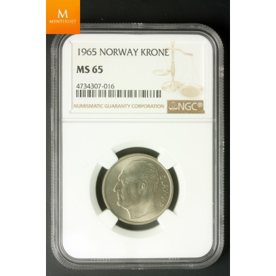 Norway 1 krone 1965 kvalitet 0 , NGC MS65