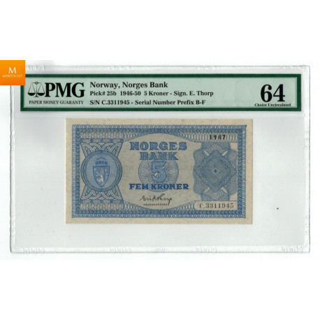 5 krone 1947 litra C kvalitet 0/01, NGC MS64
