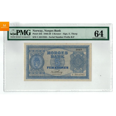 5 krone 1947 litra C kvalitet 0/01, NGC MS64