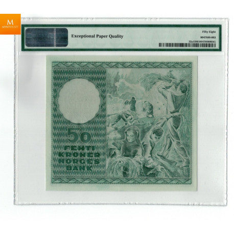 50 kroner 1950 Litra A kvalitet 0/01 , PMG AU58 EPQ
