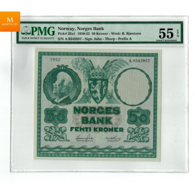 50 kroner 1952 A kvalitet 01, PMG Au55 EPQ