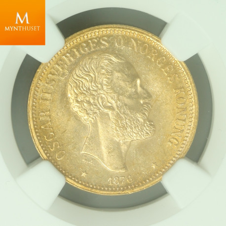 Sweden 20 kronor 1876 ST NGC MS63 RARE
