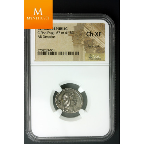 Roman Republic C.Piso Frugi 67 or 61 BC AR Denarius RARE scorpion