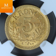 Sweden 5 kronor 1899 EB NGC Mint error MS64