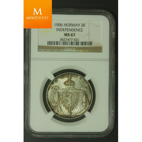 Norway 2 kroner 1906 kvalitet 0 , NGC MS67