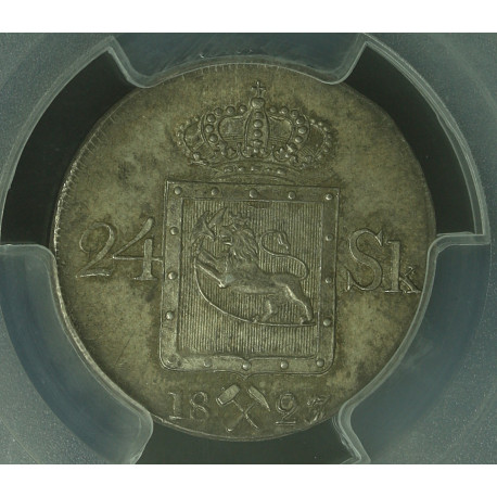 24 skilling 1827/3 Kvalitet pen 0/01, PCGS MS63