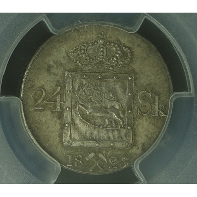 24 skilling 1827/3 Kvalitet pen 0/01, PCGS MS63
