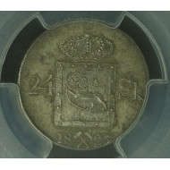 24 skilling 1827/3 Kvalitet pen 0/01, PCGS MS63