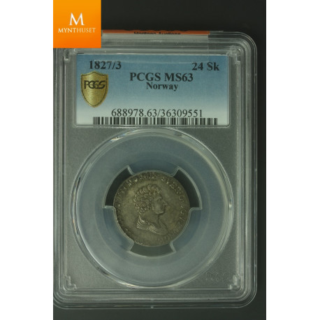 24 skilling 1827/3 Kvalitet pen 0/01, PCGS MS63