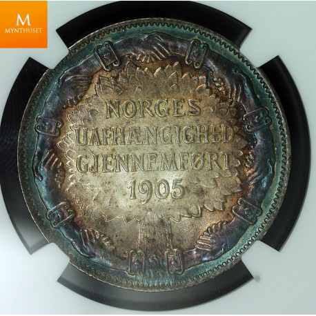 Nydelig 2 krone 1907 kvalitet 0/01, NGC MS62 Vakker patinert