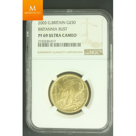 Great Britain Gold 50 Dollar 2003 Britannia Bust kvalitet proof, NGC PF69 UCAM