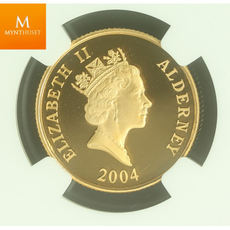 Alderney Gold 25 Pounds 2004 kvalitet Proof, NGC PF69 UCAM MINTAGE 500