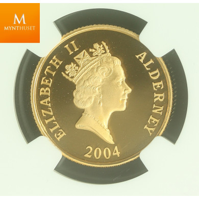 Alderney Gold 25 Pounds 2004 kvalitet Proof, NGC PF69 UCAM MINTAGE 500