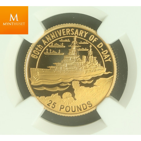 Alderney Gold 25 Pounds 2004 kvalitet Proof, NGC PF69 UCAM MINTAGE 500