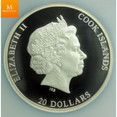 Cook Islands 20 Dollars 2009 Masterpieces of Art SPITZWEG POOR POET 3 Oz Silver kvalitet Proof, NGC PF70