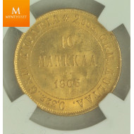 10 Markkaa 1905 L sjelden mynt høy gradering kvalitet 0/01, NGC MS65
