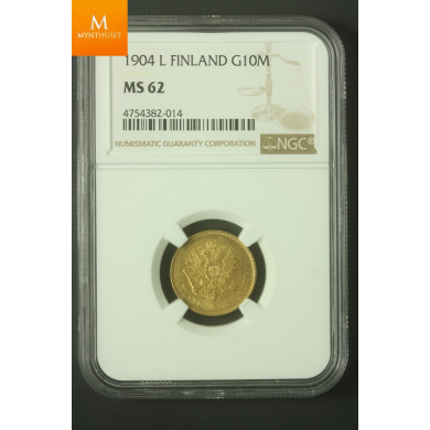 Finland Russia 10 Markkaa 1904 L kvalitet 0/01 NGC MS62