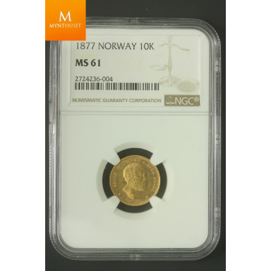 10 kroner 1877 kvalitet pen 01, NGC MS61