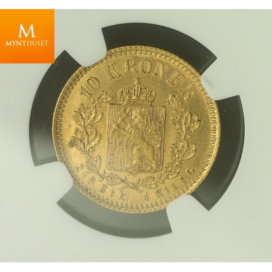 10 kroner 1877 kvalitet pen 01, NGC MS61
