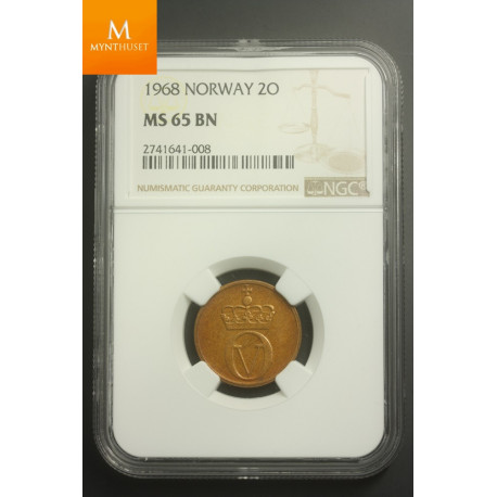 Meget vakker 2 øre 1968 kvalitet 0 , NGC MS65