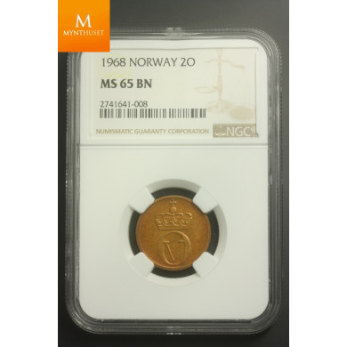 Meget vakker 2 øre 1968 kvalitet 0 , NGC MS65