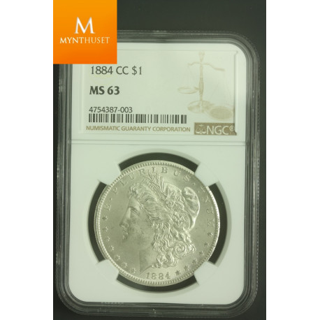 Morgan dollar 1884 Carson City kvalitet 0/01, NGC MS63