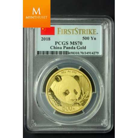 CHINA Panda 2018 30 Gram Gull 999 Kvalitet 0 , NGC MS70