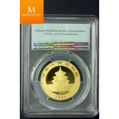 CHINA Panda 2018 30 Gram Gull 999 Kvalitet 0 , NGC MS70