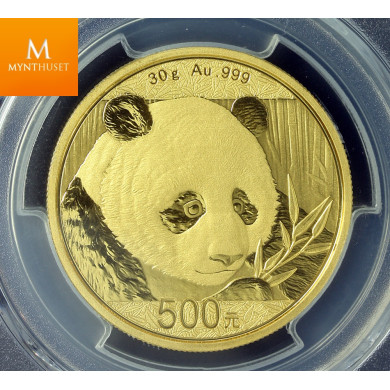 CHINA Panda 2018 30 Gram Gull 999 Kvalitet 0 , NGC MS70