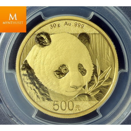 CHINA Panda 2018 30 Gram Gull 999 Kvalitet 0 , NGC MS70