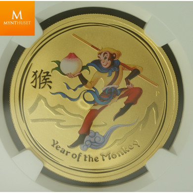 2016P Australia Gold 100 Dollar Monkey King year of the Monkey kvalitet 0 , NGC MS70 ! Svært sjelden Mintage 41!