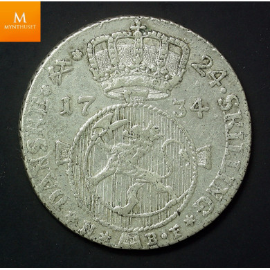 24 skilling 1734 S.3 kvalitet 1+ EX Oslo Myntgalleri auksjon 7 storsamler Erik R. Gjertsens samling