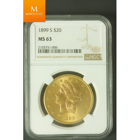 USA 20 Dollar 1899 S kvalitet 0/01 , NGC MS63