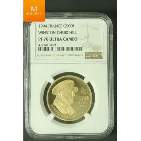 France 500 Francs 1994 Winston Churchill kvalitet proof, NGC PF70