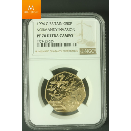 Great Britain Gold 50 Pence1994 Normandy kvalitet proof, NGC PF70 UCAM