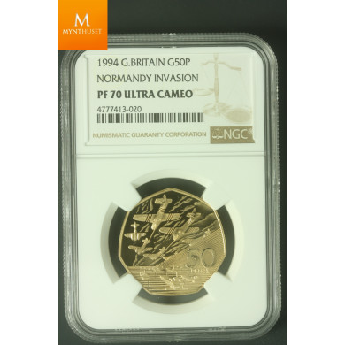 Great Britain Gold 50 Pence1994 Normandy kvalitet proof, NGC PF70 UCAM