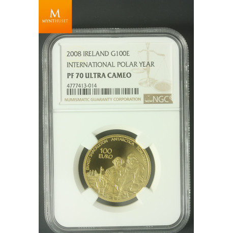 Ireland gull 100 Euro 2008 15,55 gram 999 Polaråret kvalitet Proof , NGC PF70 UCAM