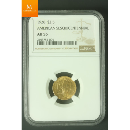 USA gull 2,5 Dollar Sesquicentennial 1926 kvalitet 01, NGC AU55