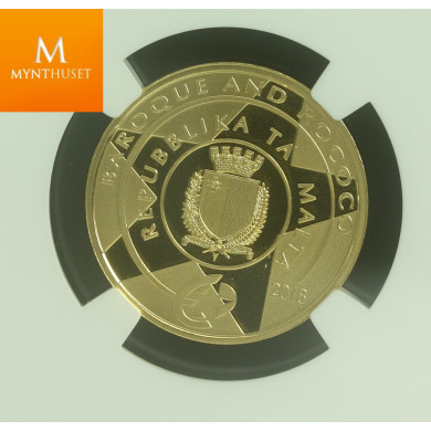 Malta Gull 50 Euro 2018 kvalitet Proof, NGC PF70 UCAM opplag kun 500 mynter