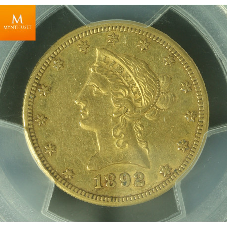 USA 10 Dollar 1892 Carson City Kvalitet 1+ , PCGS XF45